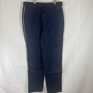 Wildfang The Essential Piped Drawstring Pant NWT Size Large Navy/White